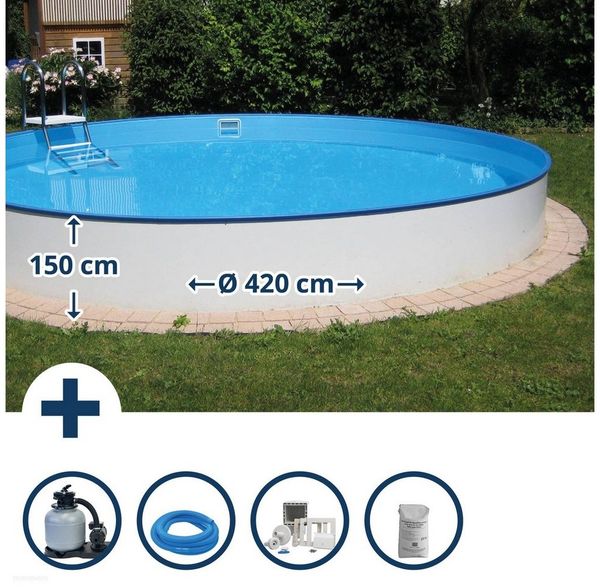 Waterman Rundpool Stahlwandpool Set (6-teilig) hoch rund Baltimore 4 (Beckenset), verzinkte Stahlwand
