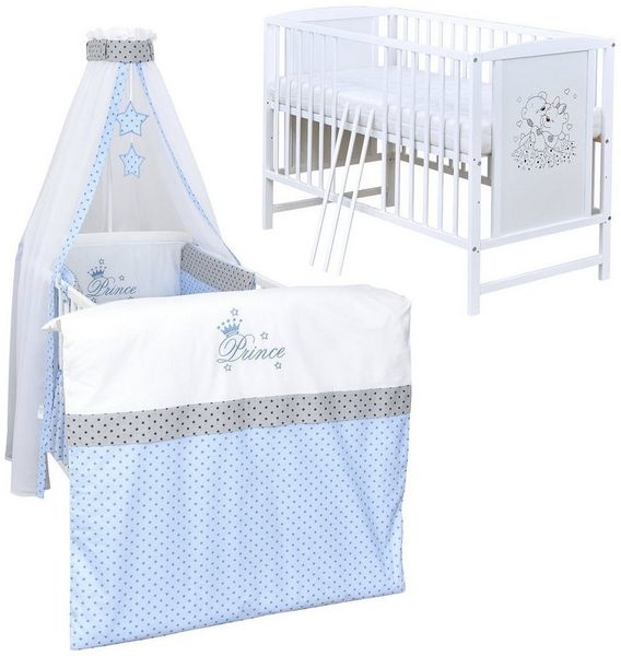 Baby-Delux Komplettbett Babybett Mia Komplettset, 10-tlg, Kinderbett 60x120 cm weiß, Bettset verschiedene Designs