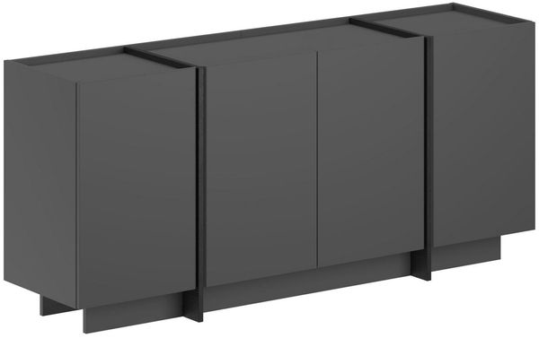 Modern Console Table, Anthracite & Black, 180 x 80 x 45 cm | 100% Melamine Coated Particle Board, 18 mm Thick | Soft-Close Hinges, Multiple Shelves, Stylish & Functional for Home & Office