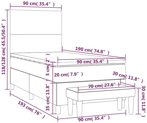 vidaXL Polsterbett mit Matratze Stoff Creme 90x190 cm Bild 8