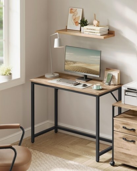VASAGLE Tisch, Computertisch, Bürotisch, 100 x 50 x 76 cm, für Arbeitszimmer, Schlafzimmer, Wohnzimmer, kamelbraun-tintenschwarz