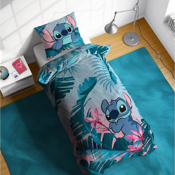 Disney Kinderbettwäsche Disney Lilo & Stitch Bettbezug-Set 135x200 cm + Kissenbezug 80x80 cm, Washed Cotton, 2 teilig, 100 % Baumwolle, maschinenwaschbar, wendbar