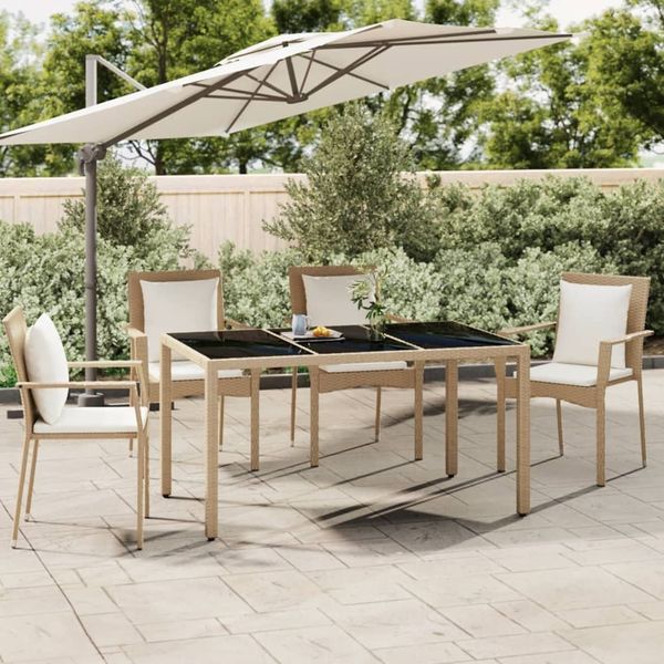 vidaXL Gartentisch mit Glasplatte Beige Poly Rattan & Hartglas 319553