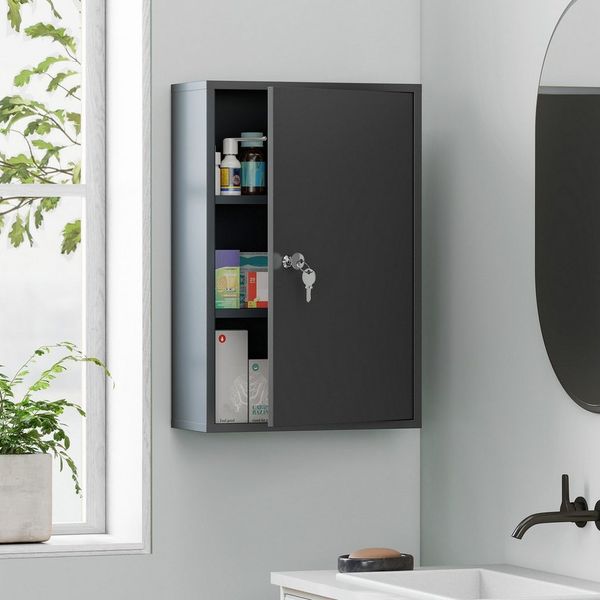 Kleankin Medizinschrank Medikamenten-Aufbewahrung Metall (Arzneischrank, 1-St, Medikamentenschrank) Abschließbar, 3 Fächer, Wandmontage