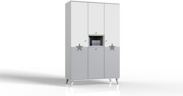 Drehtürenschrank >ROCKY< (BxHxT: 125x202x55 cm) in WEISS + LIGHT GREY