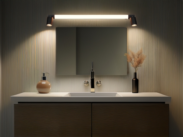 LED Bad Spiegelleuchte mit 2 Strahlern & Schalter, Schwarz Breite 90cm