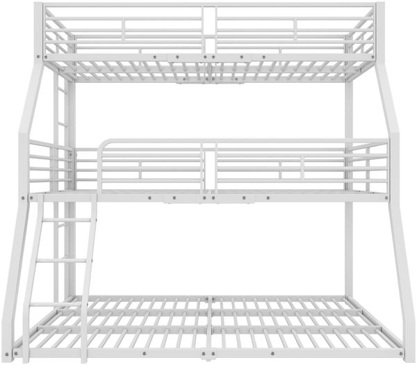 Merax Etagenbett, 90*200 cm, Metallbettgestell, Eisenbett, Dreifach-Etagenbett, für Kinder, Jugendliche und Erwachsene, Ohne Matratze, Weiß Bild 9