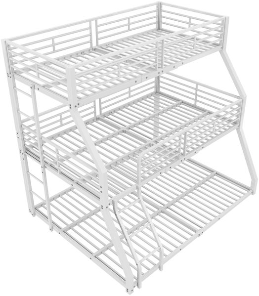 Merax Etagenbett, 90*200 cm, Metallbettgestell, Eisenbett, Dreifach-Etagenbett, für Kinder, Jugendliche und Erwachsene, Ohne Matratze, Weiß Bild 7