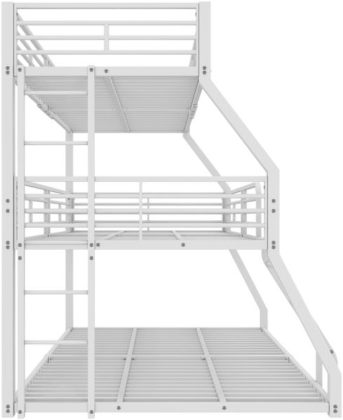 Merax Etagenbett, 90*200 cm, Metallbettgestell, Eisenbett, Dreifach-Etagenbett, für Kinder, Jugendliche und Erwachsene, Ohne Matratze, Weiß Bild 6