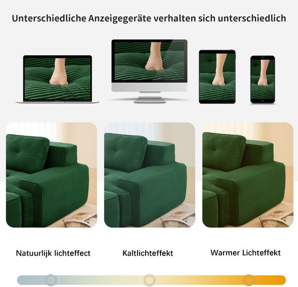 2-Sitzer Modulsofa H 69 x T 204 x B 177 cm aus Cord in Grün mit 74 cm Sitztiefe, boneless Design Bild 8