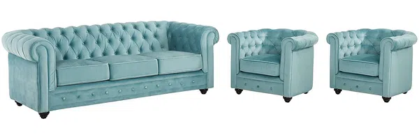 Vente-unique - CHESTERFIELD Sofa and armchair set SamtStoff Blau - B 78 cm88 cm x H 72 cm x L 205 cm82 cm