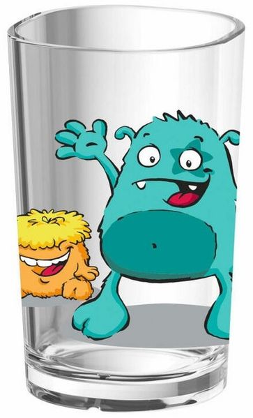 Emsa Kinder-Trinkglas Kids, 0,2 Liter, Motiv: Monster, Blau/Gelb, 1 Stück (1er Pack)