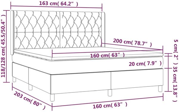 vidaXL Boxspringbett mit Matratze Stoff Dunkelbraun 160x200 cm, Härtegrad: H2 [3132244] Bild 7