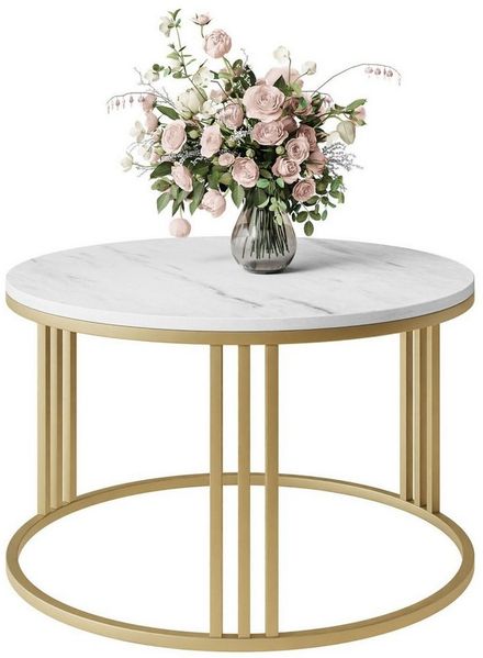 Lookway Couchtisch LORI LEVANTO mit goldenem Gestell (1x Couchtisch), Durchmesser: ⌀70 cm