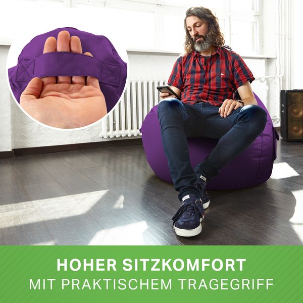 Green Bean® Sitzsack mit Rückenlehne, 230L Füllung waschbar, Polyester-PVC-Stoff lila, 80 x 70 x 90 cm Bild 7