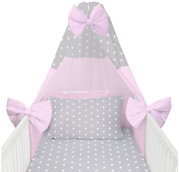 Amilian Babybettwäsche Set 7-teilig - Bettwäsche 100x135 - Kissenbezug 40x60 - mit Himmel, Vollstoffhimmel, 7 teilig, Komplett-Set für Babybett, Gitterbett - Kinderbettwäsche