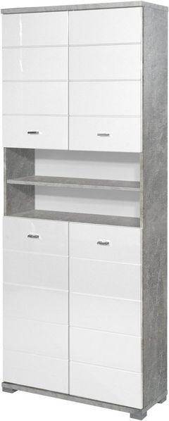 Stella Trading Pool Badezimmer Hochschrank Optik, Moderner Badezimmerschrank Bad Schrank mit viel Stauraum, Holzwerkstoff, Beton/Weiß, 76 x 190 x 31 cm
