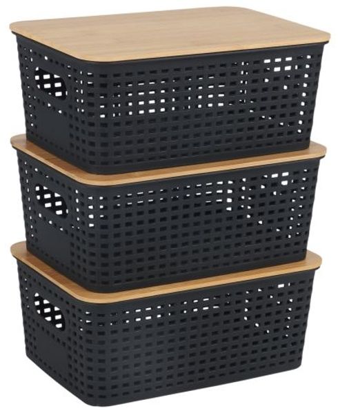 Relaxdays Aufbewahrungsbox mit Bambusdeckel im Set
