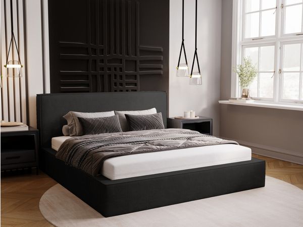 GRAINGOLD Monaco Doppelbett 140x200, Polsterbett mit Bettkasten und Kopfteil, Velour-Stoff, Dunkelgrau