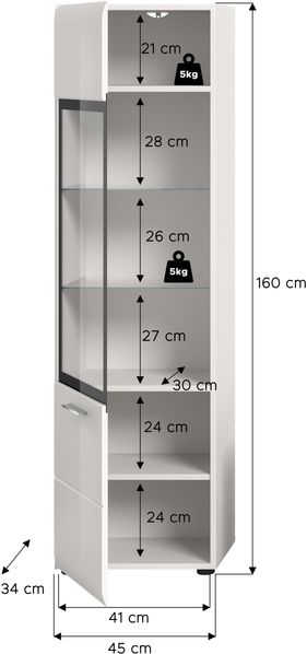 Vitrine (B/H/T: 45x160x34 cm) in weiß hochglanz tiefzieh Bild 4
