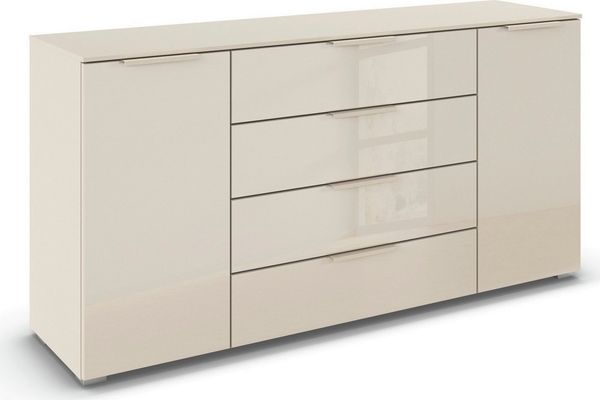 rauch Kombikommode Sideboard Schubkommode Kommode MONTCLAR Front Dekor/Hochglanz/Glas (Breite 160 / Höhe 81 cm, 2 Einlegeböden, inkl. Soft-Close-Funktion), 2-türig, 4 geräumige Schubladen, viele Griffvarianten MADE IN GERMANY