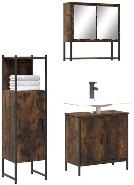 vidaXL 3-tlg. Badmöbel-Set Räuchereiche Holzwerkstoff 3214702