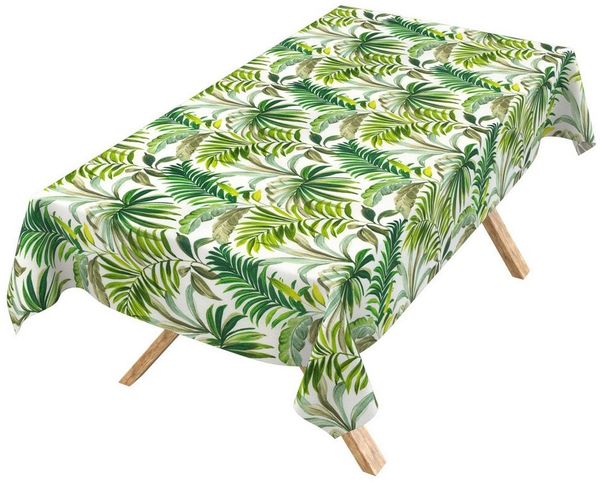 ANRO Tischdecke abwaschbar Baumwolloptik Palmenblätter Grün wetterfest (Einzelstück 1-tlg, eine Tischdecke), Stofftischdecke schmutzabweisend 100x140cm Palmenblätter Grün