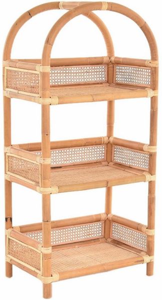 Krines Home Regal Badregal mit DREI Ablagen, Rundbogen Regal/Standregal Küchenregal, aus Natur Rattan (Natur, 3 Ablagen - Wiener Geflecht)