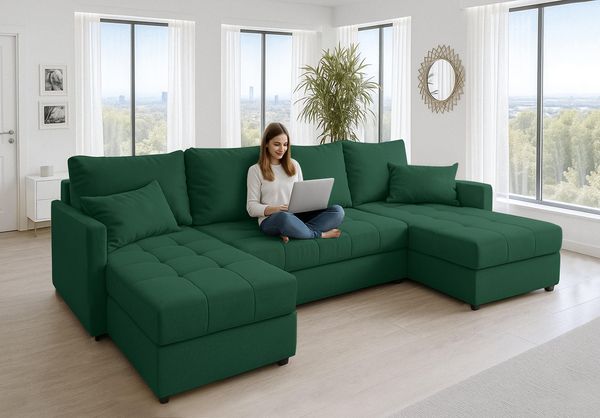 AX LIVING Ecksofas groß Dolceo 287 Sofa dunkelgrün mit Schlaffunktion