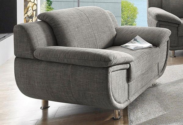 TRENDMANUFAKTUR Sessel Rondo, Breite 121 cm, breite Armlehnen, Füße chromfarben, Big-Sessel wahlweise mit Federkern, bequem