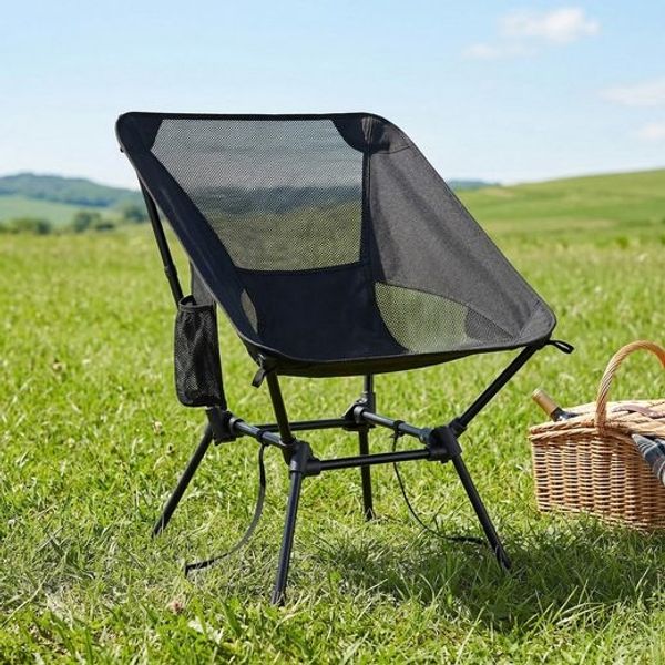 SONGMICS Faltbarer Outdoor Stuhl 2er Set, höhenverstellbarer Campingstuhl mit Stahlrahmen, 2 Seitentaschen, für Reisen, schwarz
