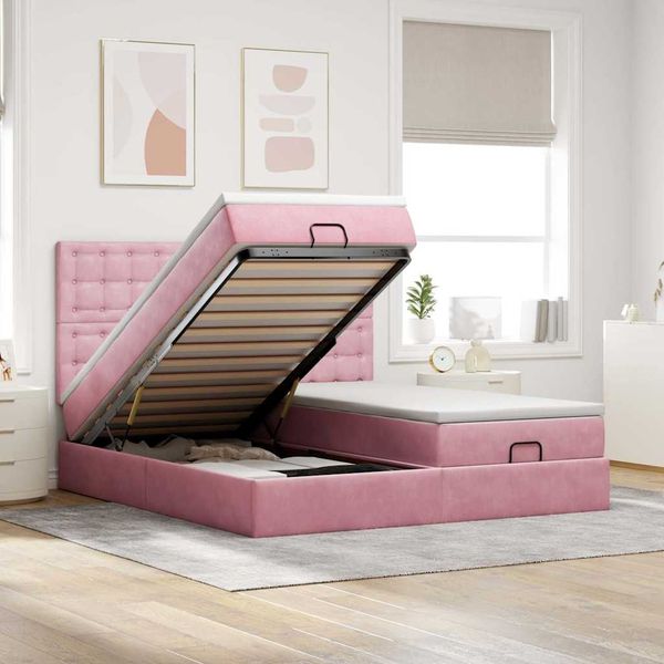 vidaXL Ottoman-Bett mit Matratzen Rosa 160x200 cm Samt 3313807