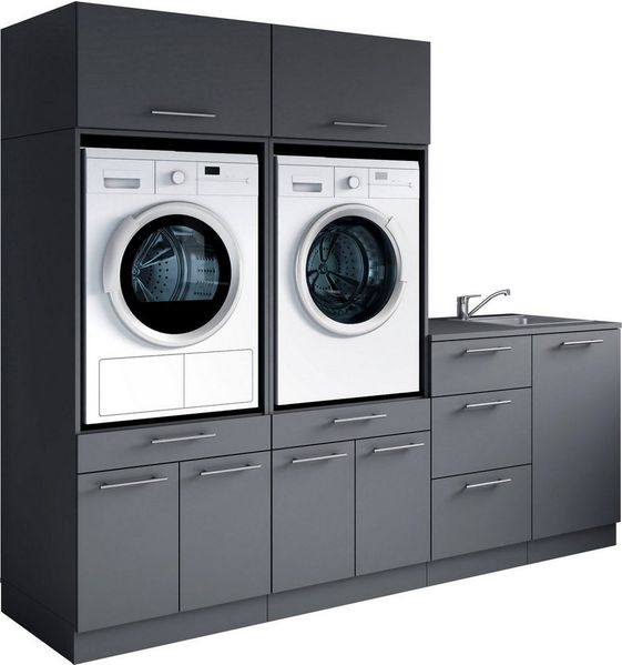 Laundreezy Mehrzweckschrank-Set Laundreezy, 6-tlg. Mehrzweckschrank-Set B/H/T 236/200/68 cm, (6-St), Breite 236 cm, Soft-Close-Funktion, höhenverstellbare Füße