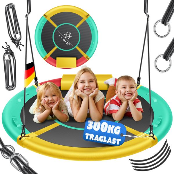 KESSER® Nestschaukel Tellerschaukel Hängeschaukel Rundschaukel Schaukel verstellbar Garten-Schaukel Kinderschaukel Indoor - Outdoor-Schaukel für Kinder & Erwachsene Mehrfarbig, 120cm