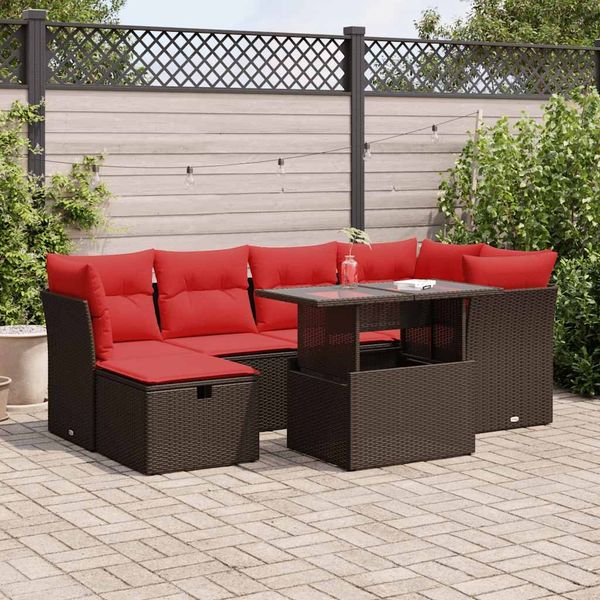 vidaXL 7-tlg. Garten-Sofagarnitur mit Kissen Braun Poly Rattan Akazie 3327784
