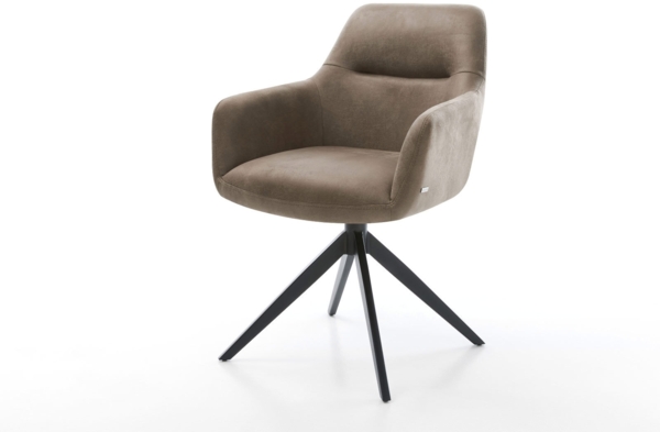 Drehstuhl Pejo-Flex Mikrofaser Taupe Vintage Kreuzgestell breit Schwarz 360° drehbar Wippfunktion Taschenfederkern