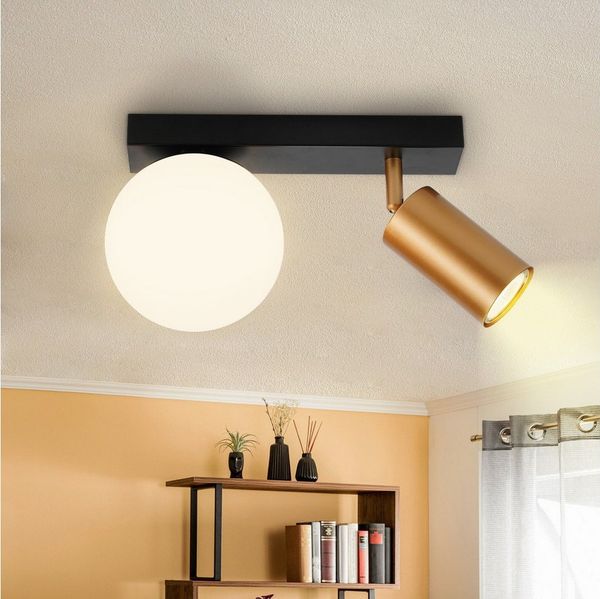 Nettlife Deckenstrahler Deckenlampe Schwarz GU10 Metall Glaskugel E14 Flurlampe Modern, Schwenkbar, LED wechselbar, Deckenbeleuchtung für Flur Küche Wohnzimmer Schlafzimmer