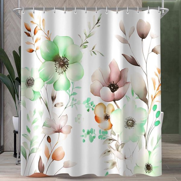 Duschvorhang Blumen Zeichnen 240x200cm Wasserabweisend Polyester, 16 Ösen