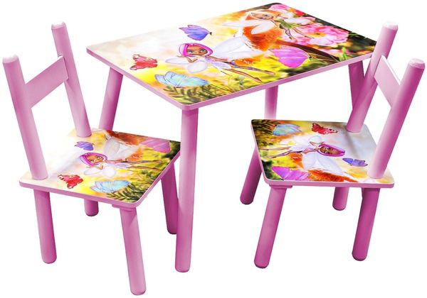HTI-Line 'Blumenfee' Kindersitzgruppe 3-tlg, Tisch und 2 Stühle, Holz pink