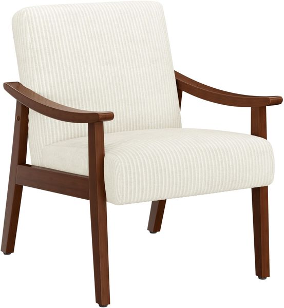 Yaheetech Loungesessel Polstersessel aus Kordstoff Relaxstuhl mit Beinen aus Massivholz Einzelsofa bis 136 kg Belastbar fürs Wohnzimmer/Schlafzimmer/Empfangsraum Beige