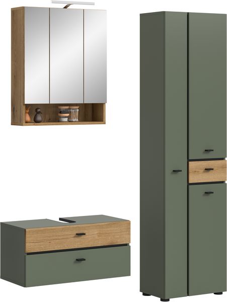 Aqua Badkombination inkl. Beleuchtung in Sage Green Nachbildung