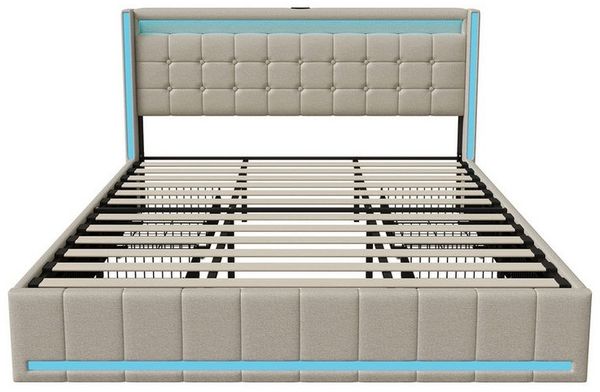 Gdood Polsterbett Stauraumbett Doppelbett LED (1-tlg, 4 Schubladen, USB + Type-C), Mit LED-Beleuchtung, Ladeanschluss, Leinen, 180x200 cm