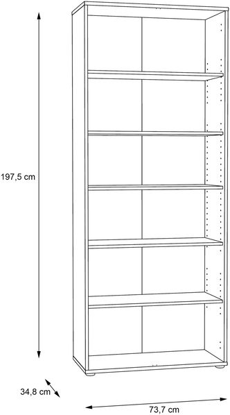Bücherregal >TEMPRA2< 5 Böden, in Sonoma Eiche Dekor - 73,7x197,5x34,8cm (BxHxT) Bild 4