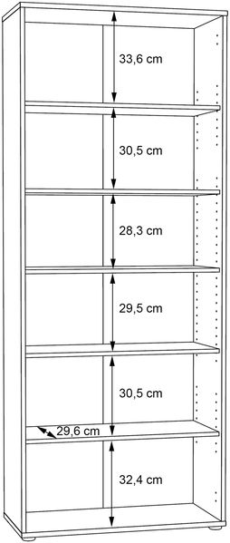 Bücherregal >TEMPRA2< 5 Böden, in Sonoma Eiche Dekor - 73,7x197,5x34,8cm (BxHxT) Bild 5