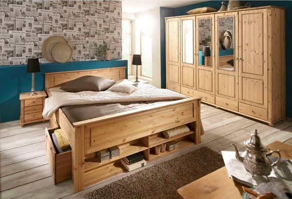 Home affaire Massivholzbett Tessin, Stauraumbett, Landhausstil, Schubladen optional, rustikal (Breite/Belastbarkeit 180cm/220 KG, 140cm/180 KG), zertifizierte Kiefer, Kassetten-Optik, stabile Qualität