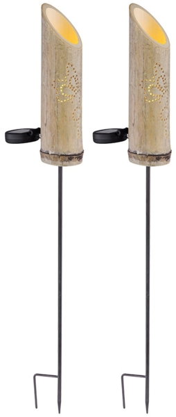 2er Set LED Solar-Steckleuchte, Bambus, Stanzungen, H 79,5 cm