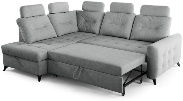 Ecksofa Schlafsofa Sofa WENDIE Stoff Hold Me Grau Ottomane Links Bild 3