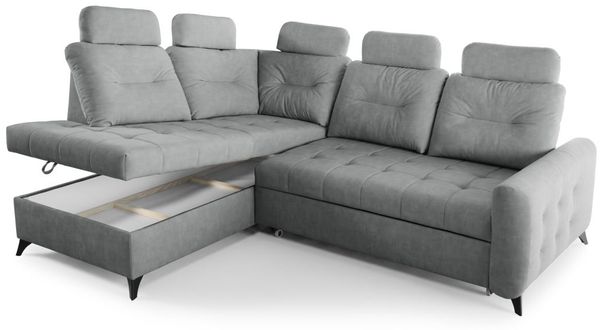 Ecksofa Schlafsofa Sofa WENDIE Stoff Hold Me Grau Ottomane Links Bild 2