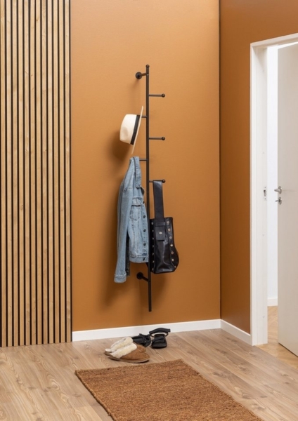 Wandgarderobe >Aspen< in schwarz, Stahl - 24,6x171,2x20,7cm (BxHxT)