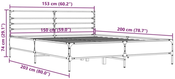 vidaXL Bettgestell Braun Eichen-Optik 150x200 cm Holzwerkstoff Metall 3280051 Bild 8
